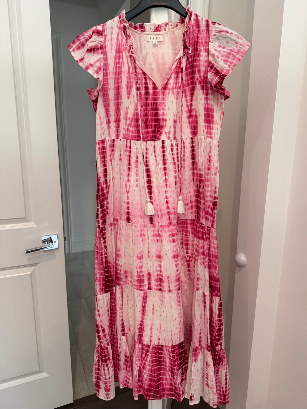 THML Pink and White Tie-Dye Midi Dress